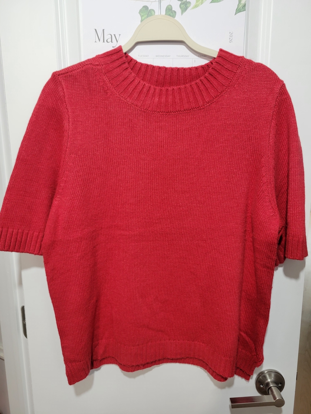 🍎 Red Short-Sleeve Knit Sweater - Women's